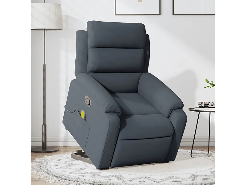 Sillón reclinable de masaje elevable terciopelo gris oscuro