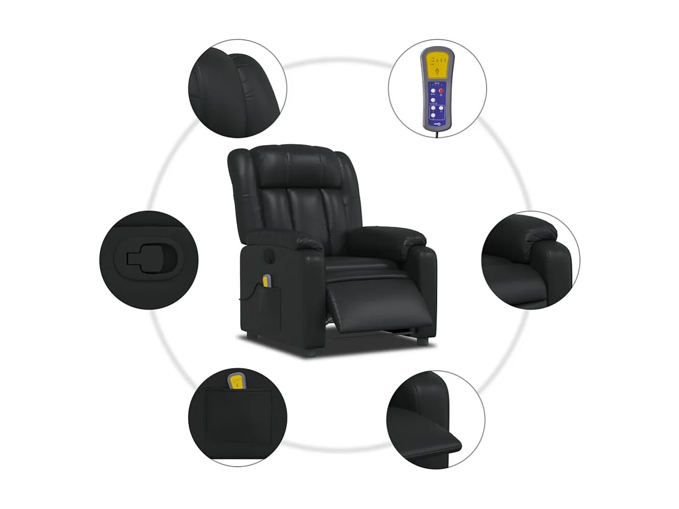 Poltrona de massagens reclinável couro artificial preto