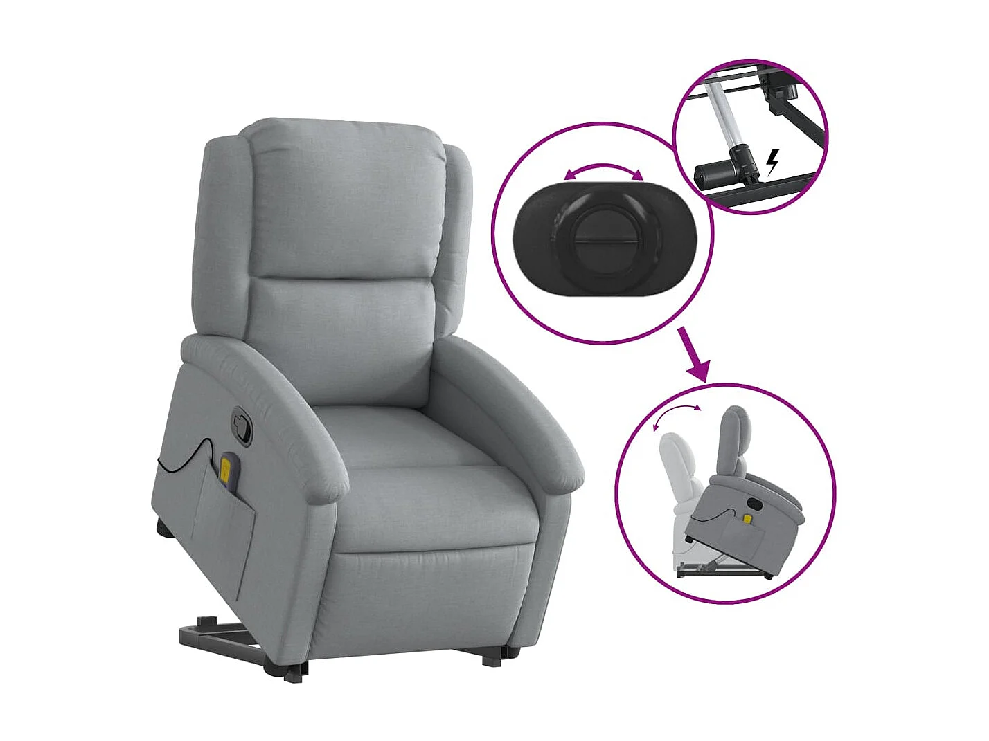 Fauteuil massant inclinable Gris clair Tissu