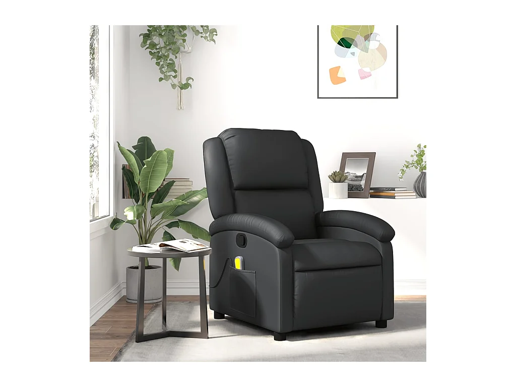 Fauteuil massant inclinable noir cuir véritable