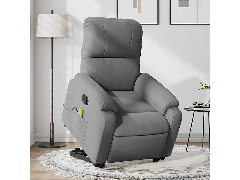 Sillón reclinable masaje elevable tela microfibra gris oscuro