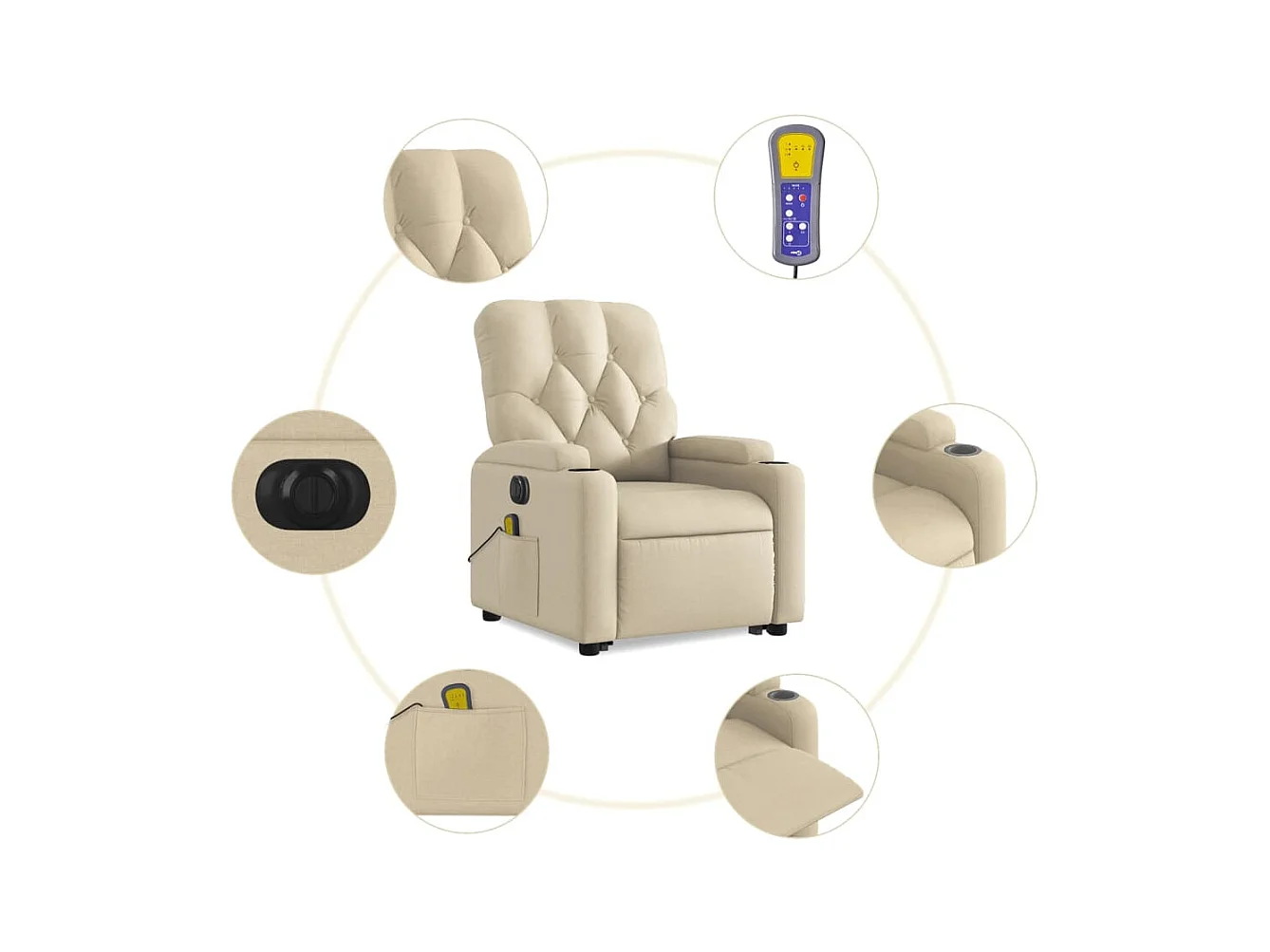 Fauteuil inclinable massant électrique Crème Tissu