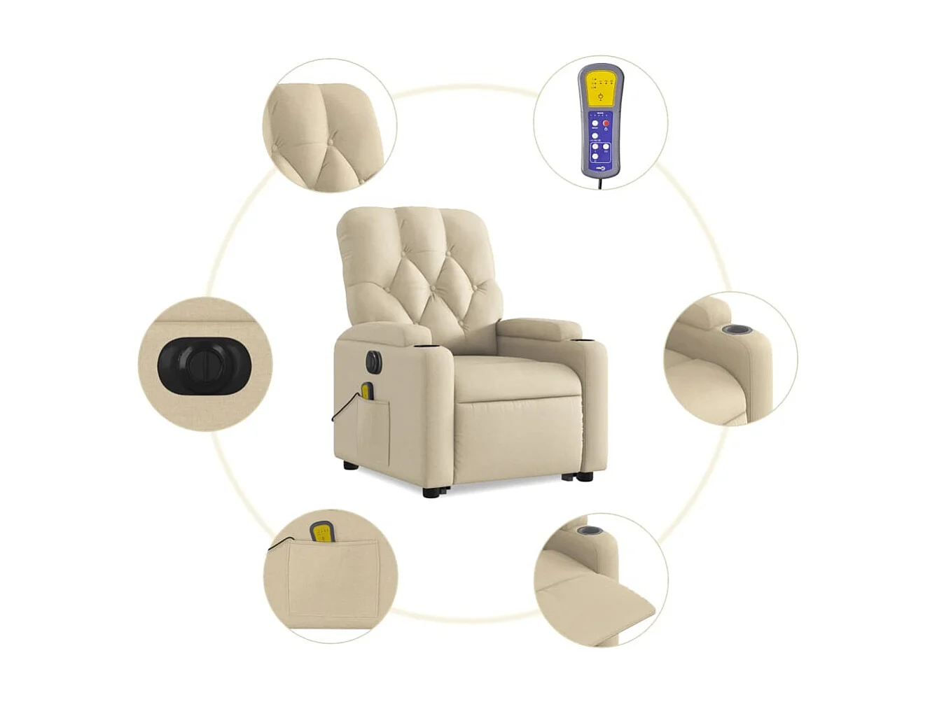Fauteuil inclinable massant électrique Crème Tissu