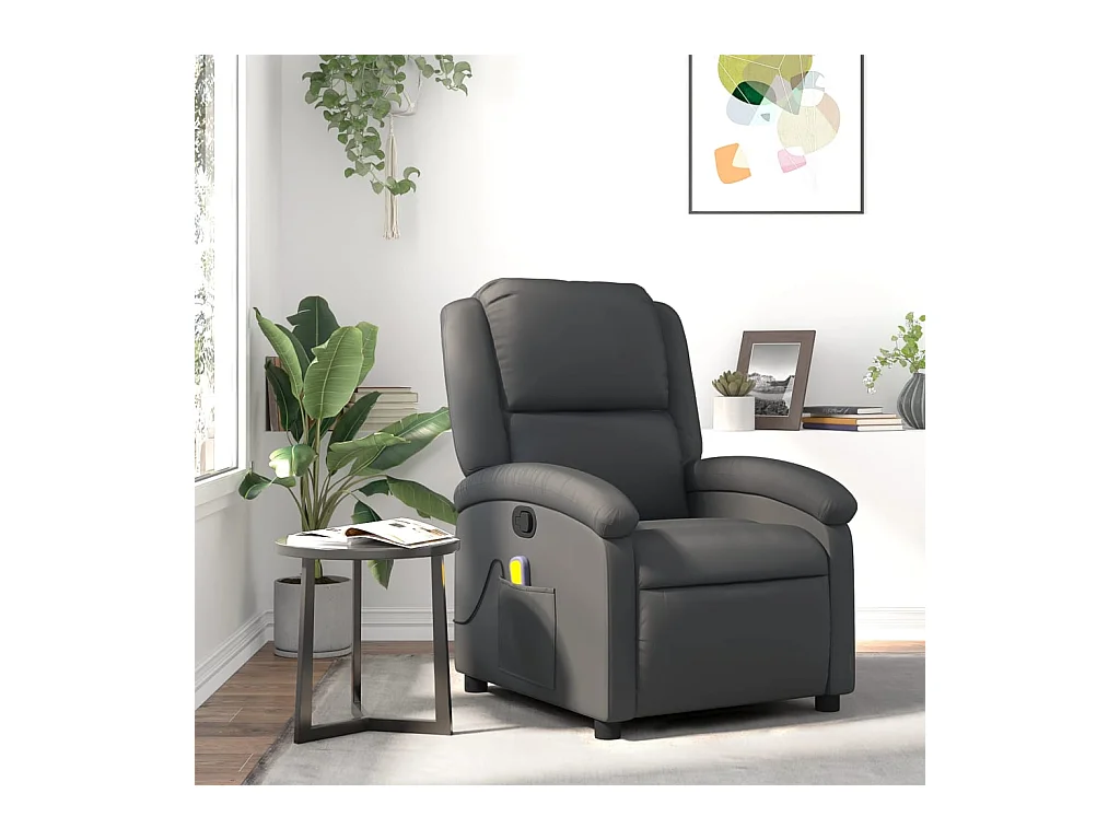 Fauteuil massant inclinable gris cuir véritable