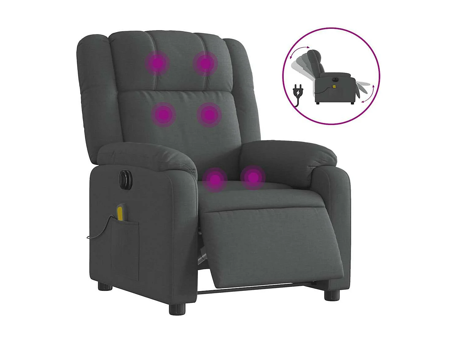 Fauteuil inclinable massant électrique gris foncé tissu