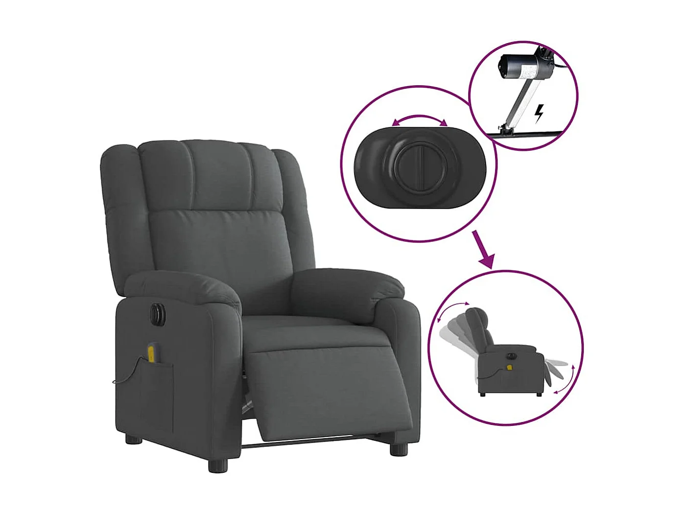 Fauteuil inclinable massant électrique gris foncé tissu