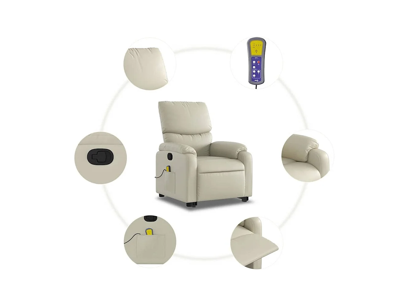 Fauteuil inclinable massant Crème Similicuir
