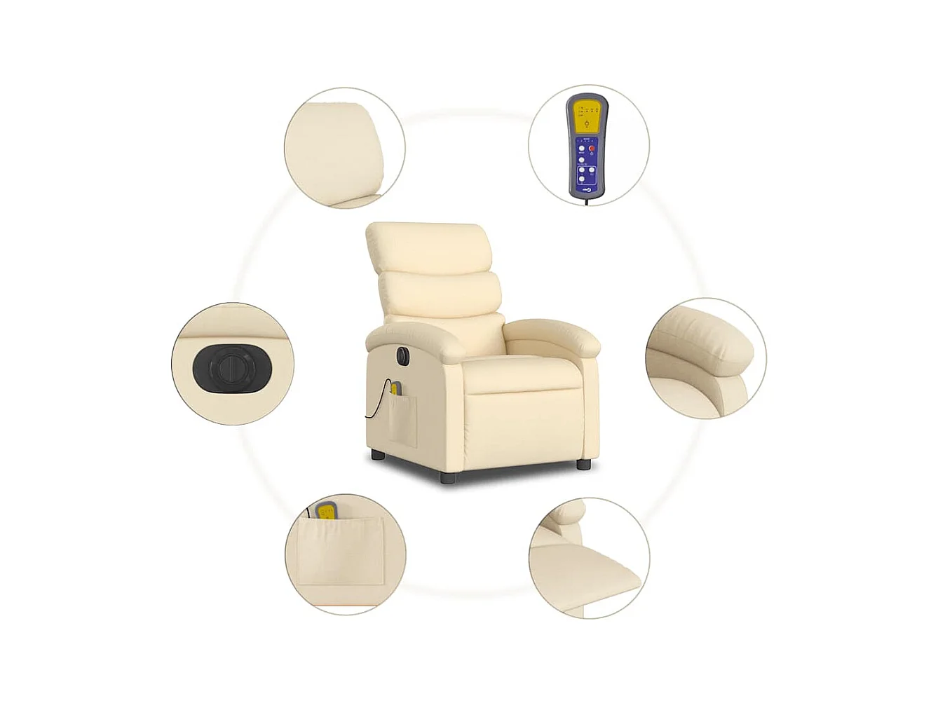 Fauteuil inclinable massant électrique crème tissu