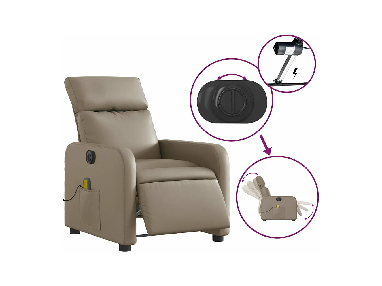 Fauteuil massant inclinable électrique cappuccino similicuir