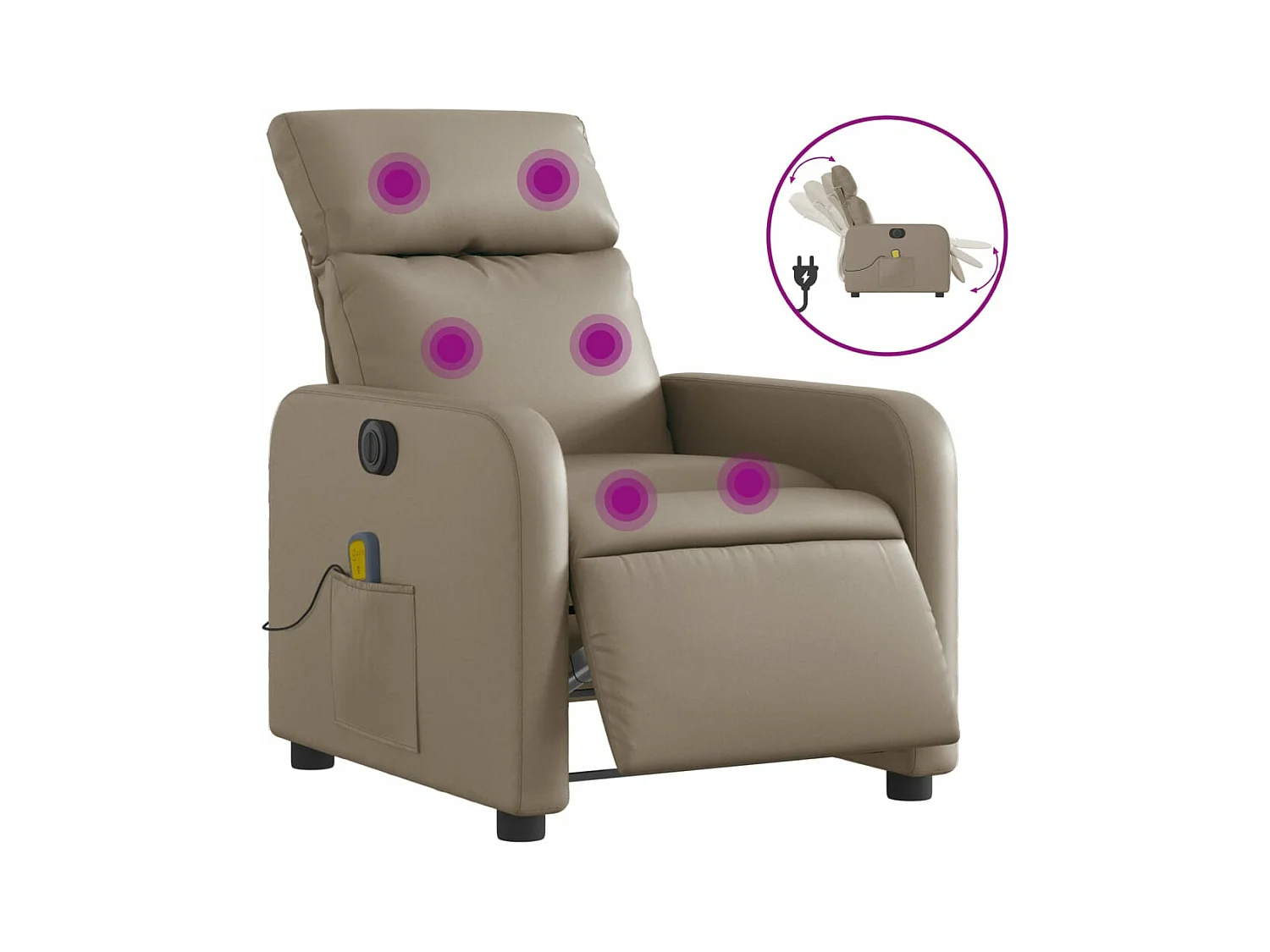 Fauteuil massant inclinable électrique cappuccino similicuir