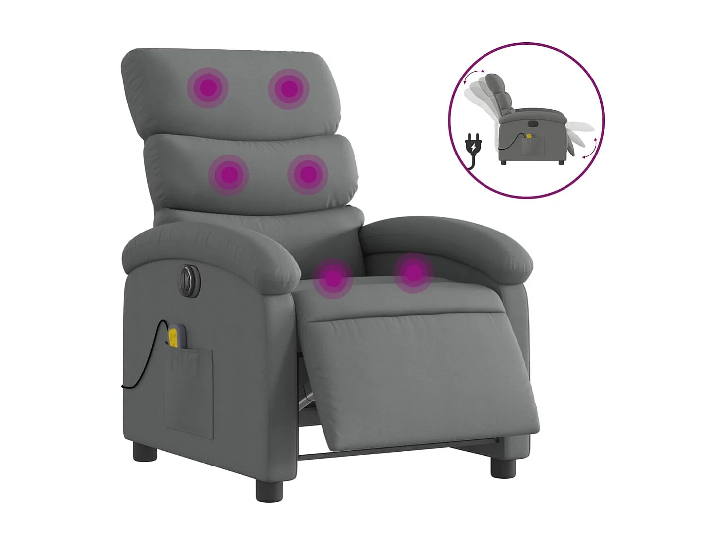 Fauteuil inclinable massant électrique gris foncé tissu