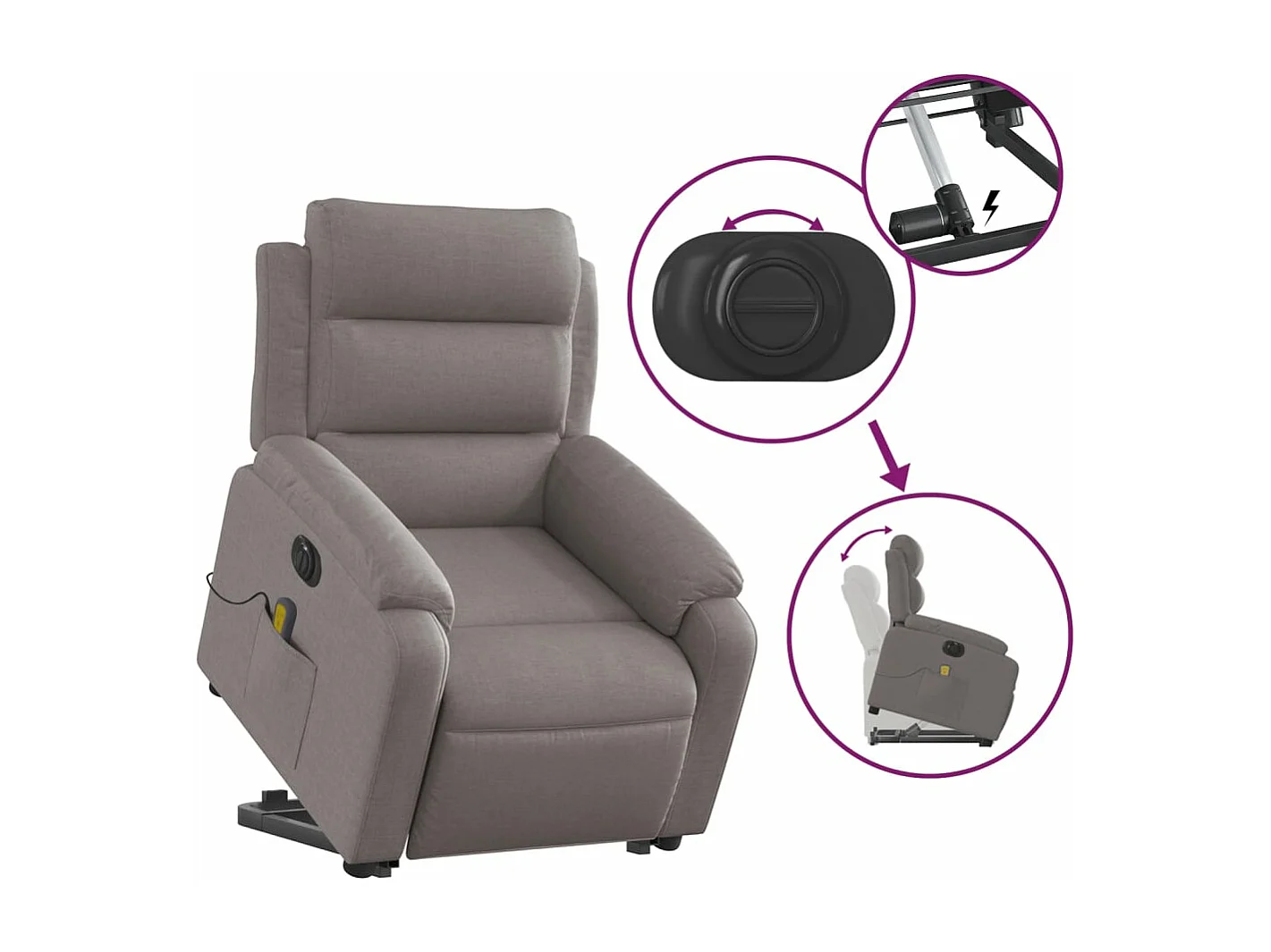 Fauteuil inclinable massant électrique Taupe Tissu