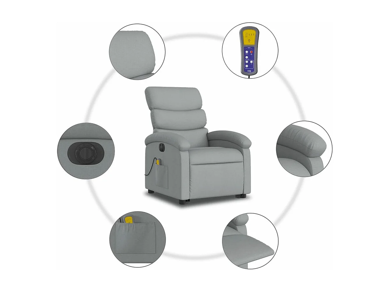 Fauteuil inclinable massant électrique Gris clair Tissu