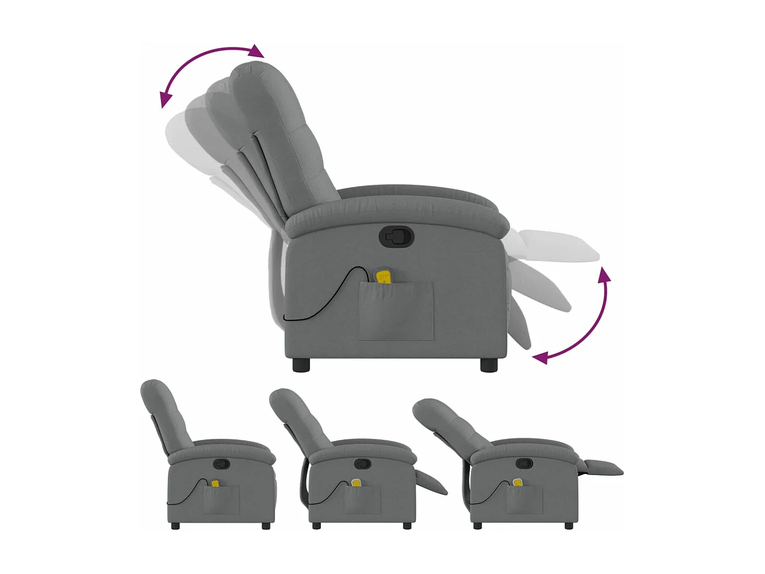 Fauteuil massant inclinable Gris foncé Tissu