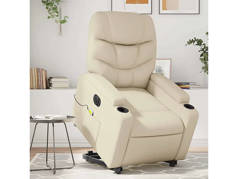 Fauteuil inclinable massant électrique crème similicuir
