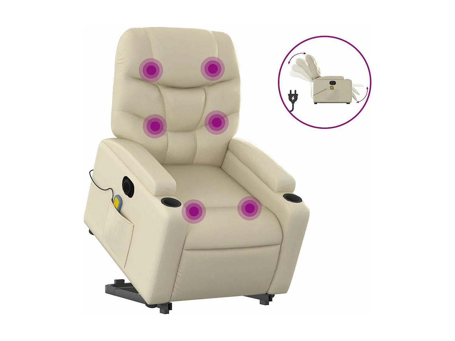 Fauteuil inclinable massant électrique crème similicuir