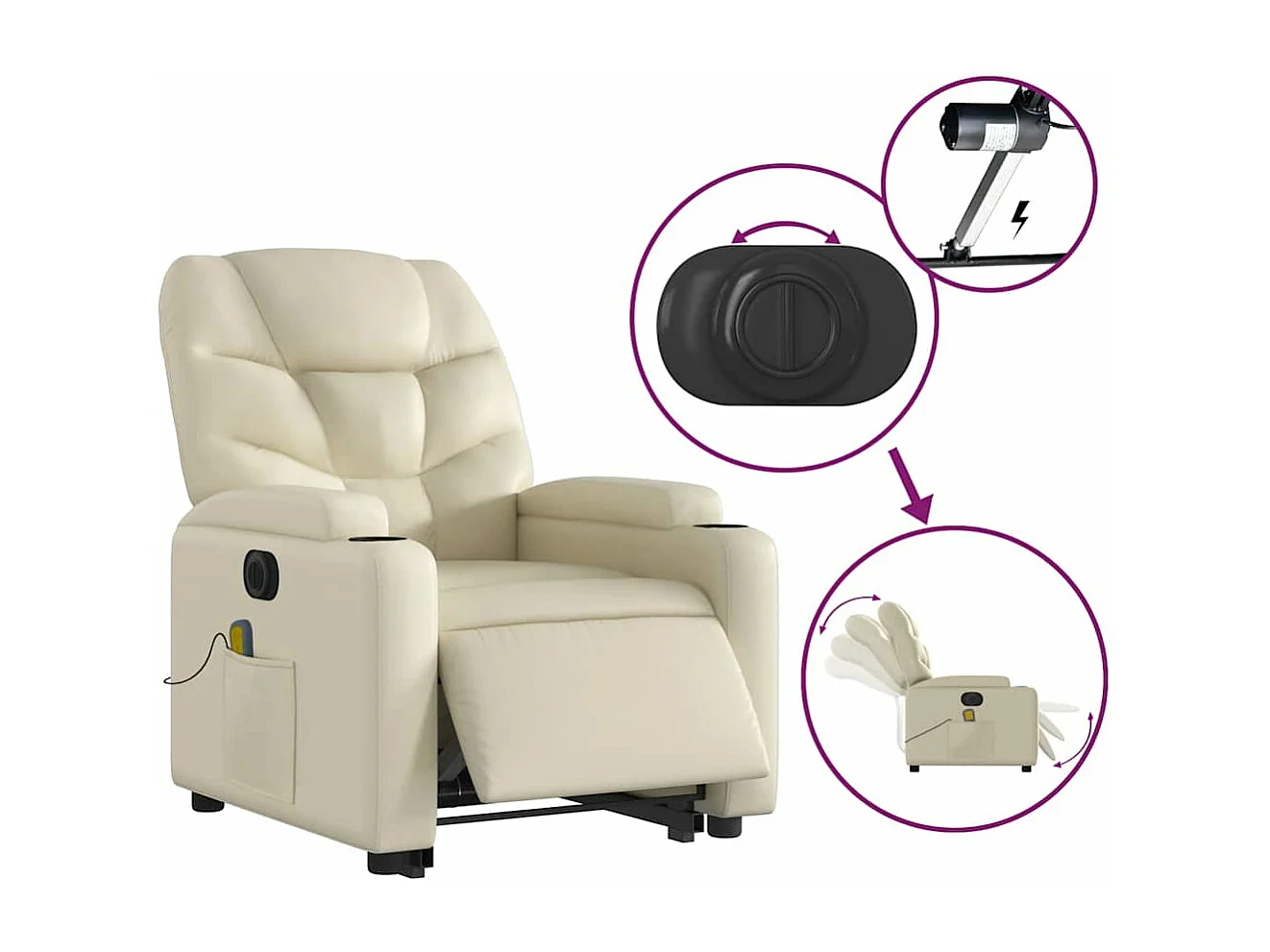 Fauteuil inclinable massant électrique crème similicuir