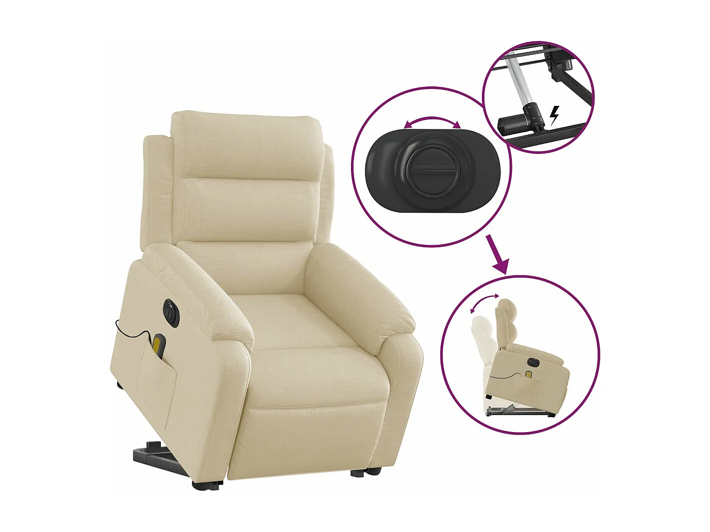 Fauteuil inclinable massant électrique Crème Tissu
