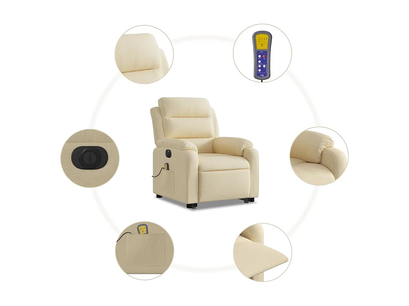 Fauteuil inclinable massant électrique Crème Tissu