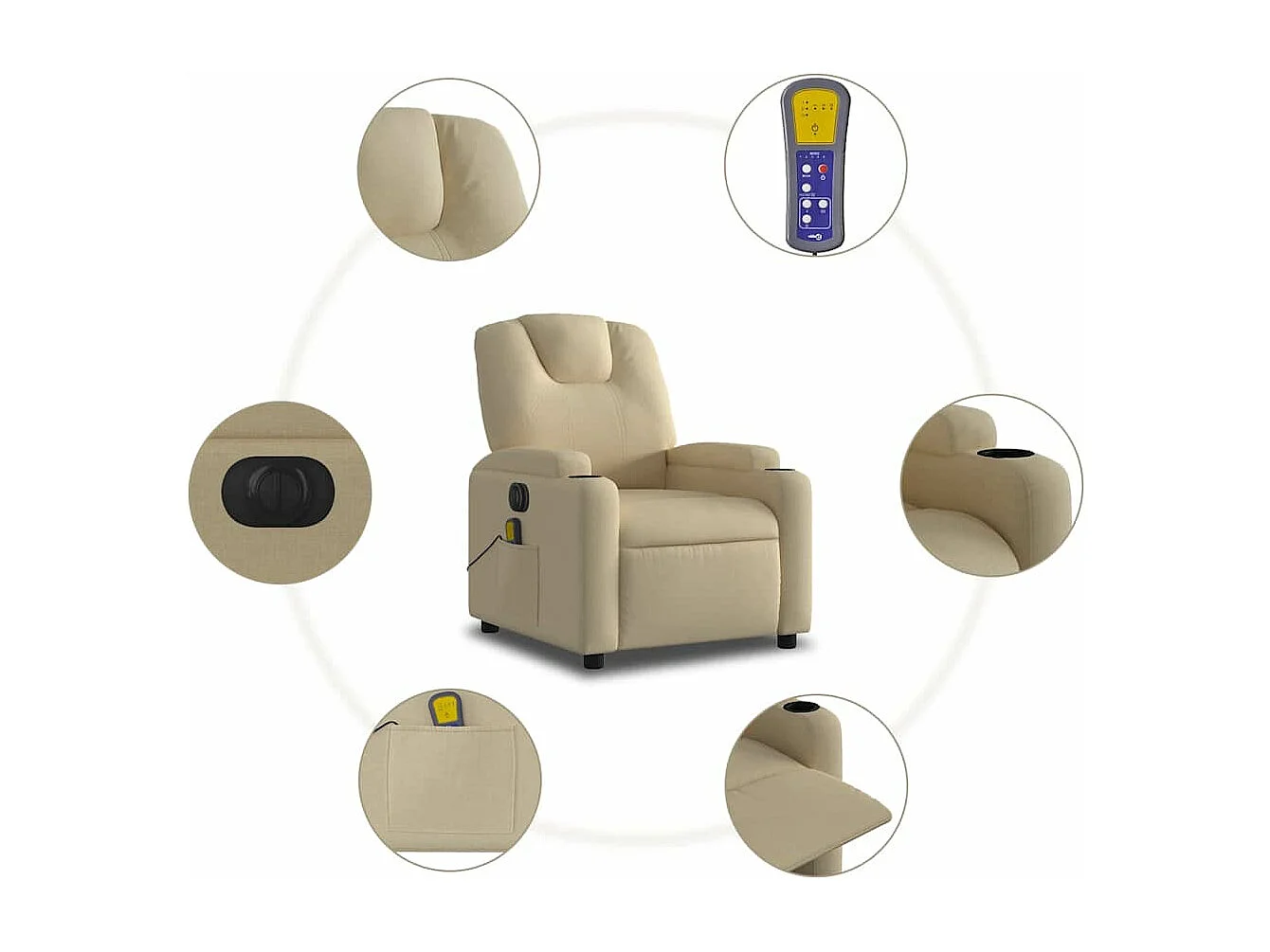 Fauteuil inclinable massant électrique crème tissu
