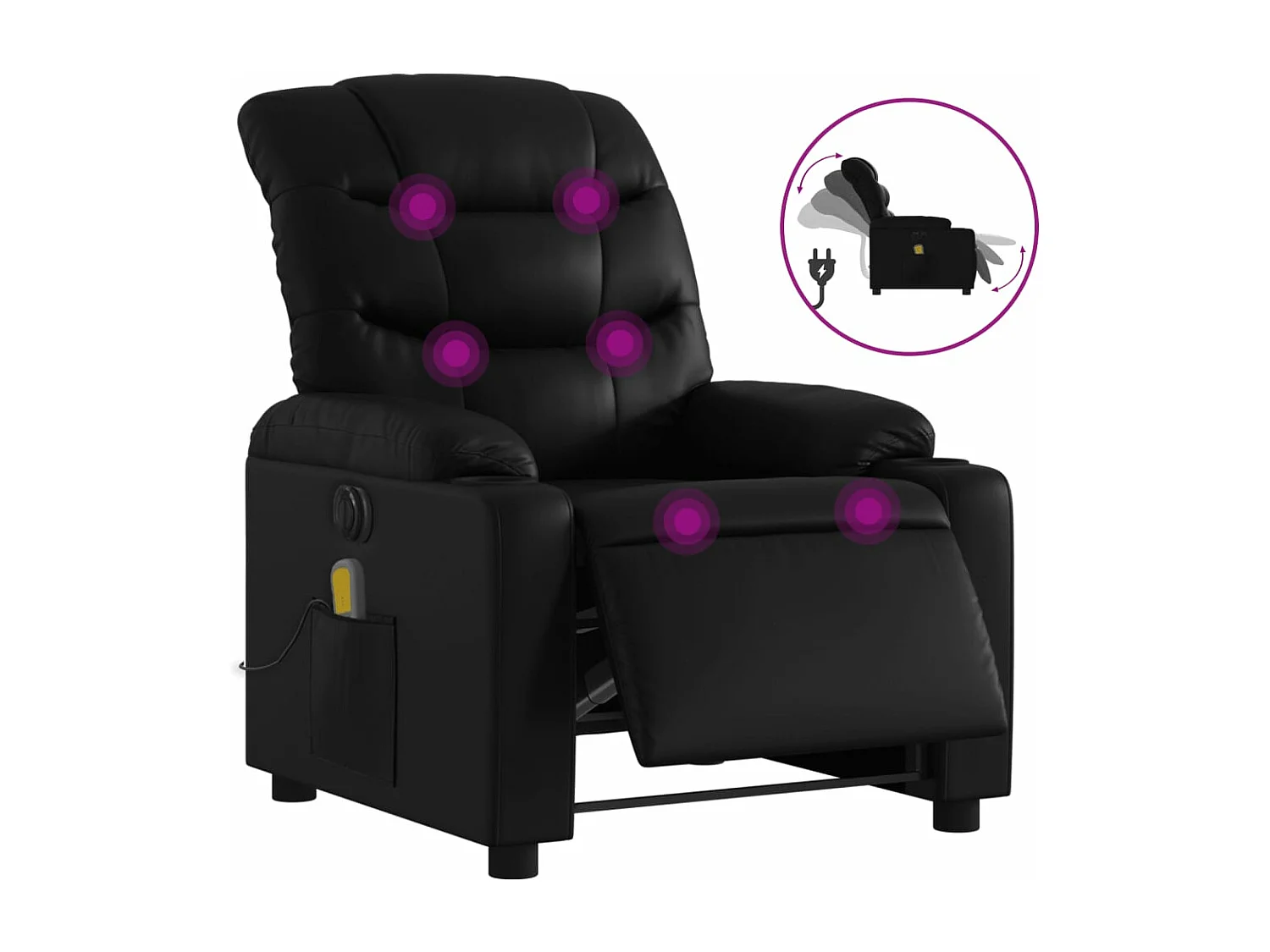 Sillón de masaje reclinable eléctrico cuero sintético negro