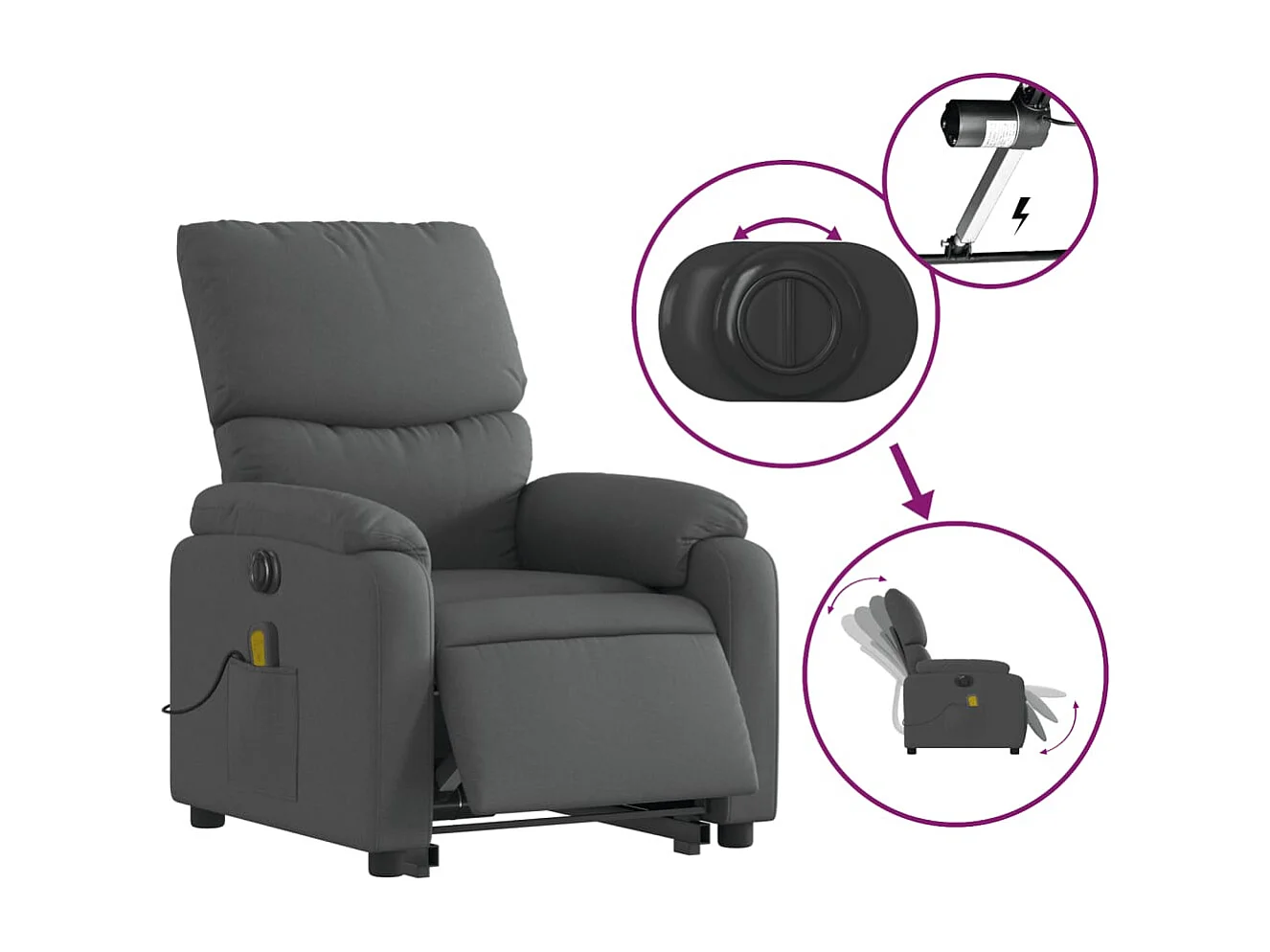 Fauteuil inclinable massant électrique Gris foncé Tissu