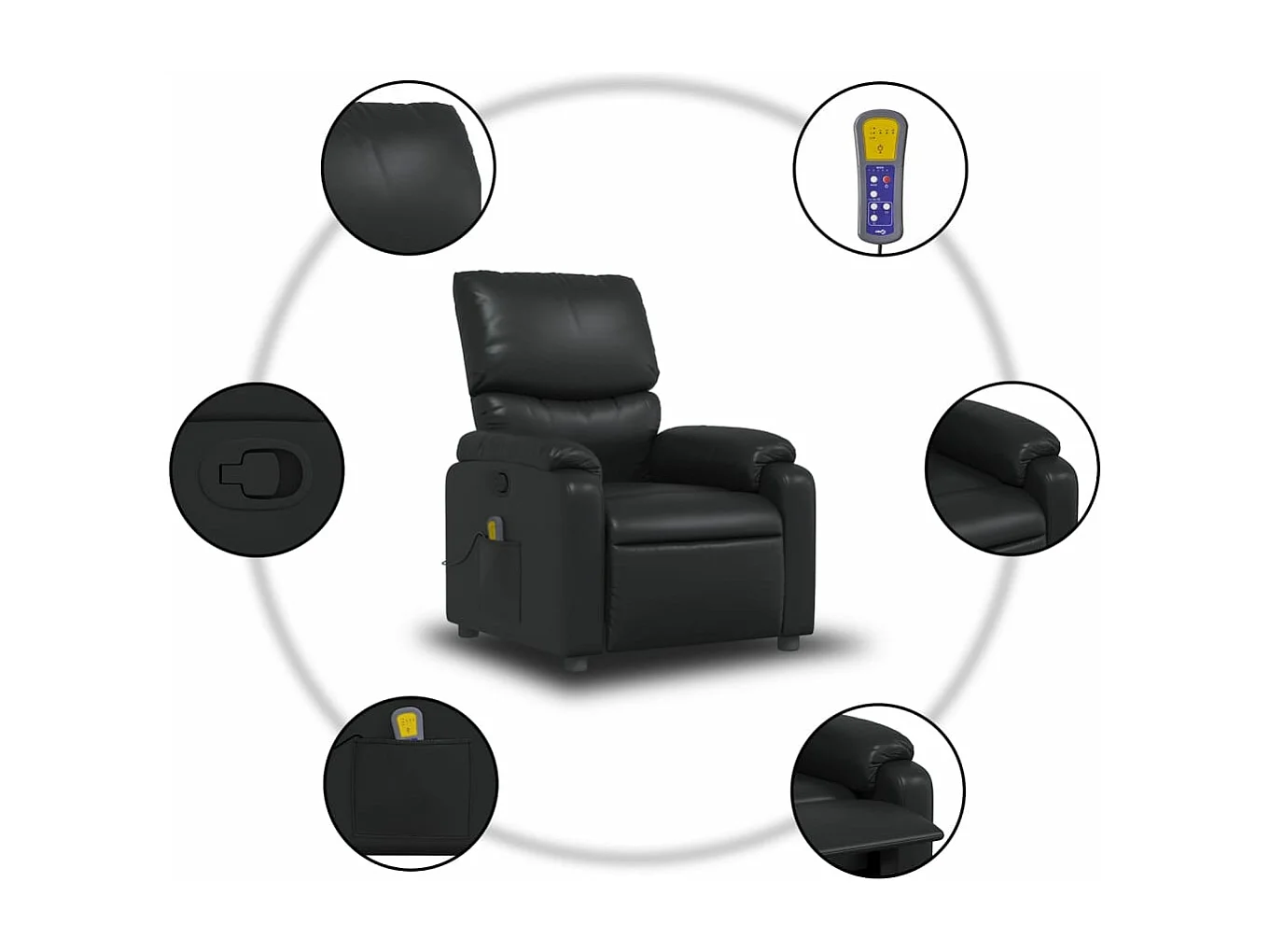 Fauteuil massant inclinable Noir Similicuir