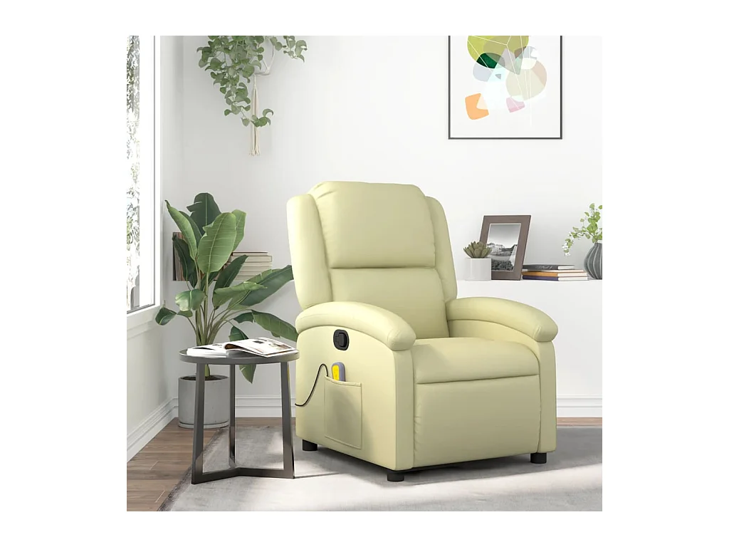 Fauteuil massant inclinable crème cuir véritable