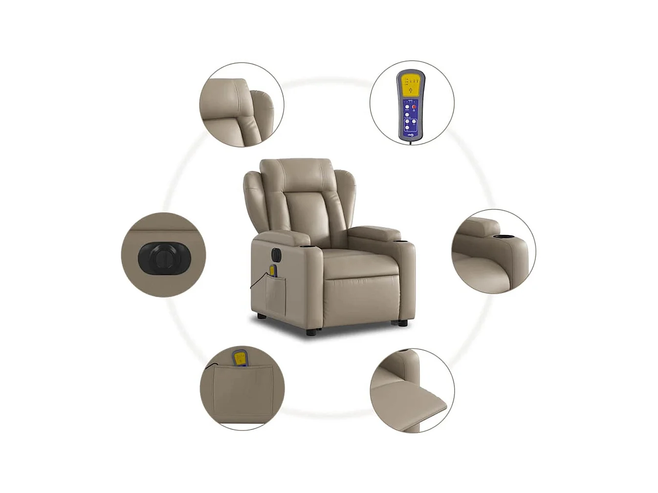 Fauteuil inclinable massant électrique cappuccino similicuir