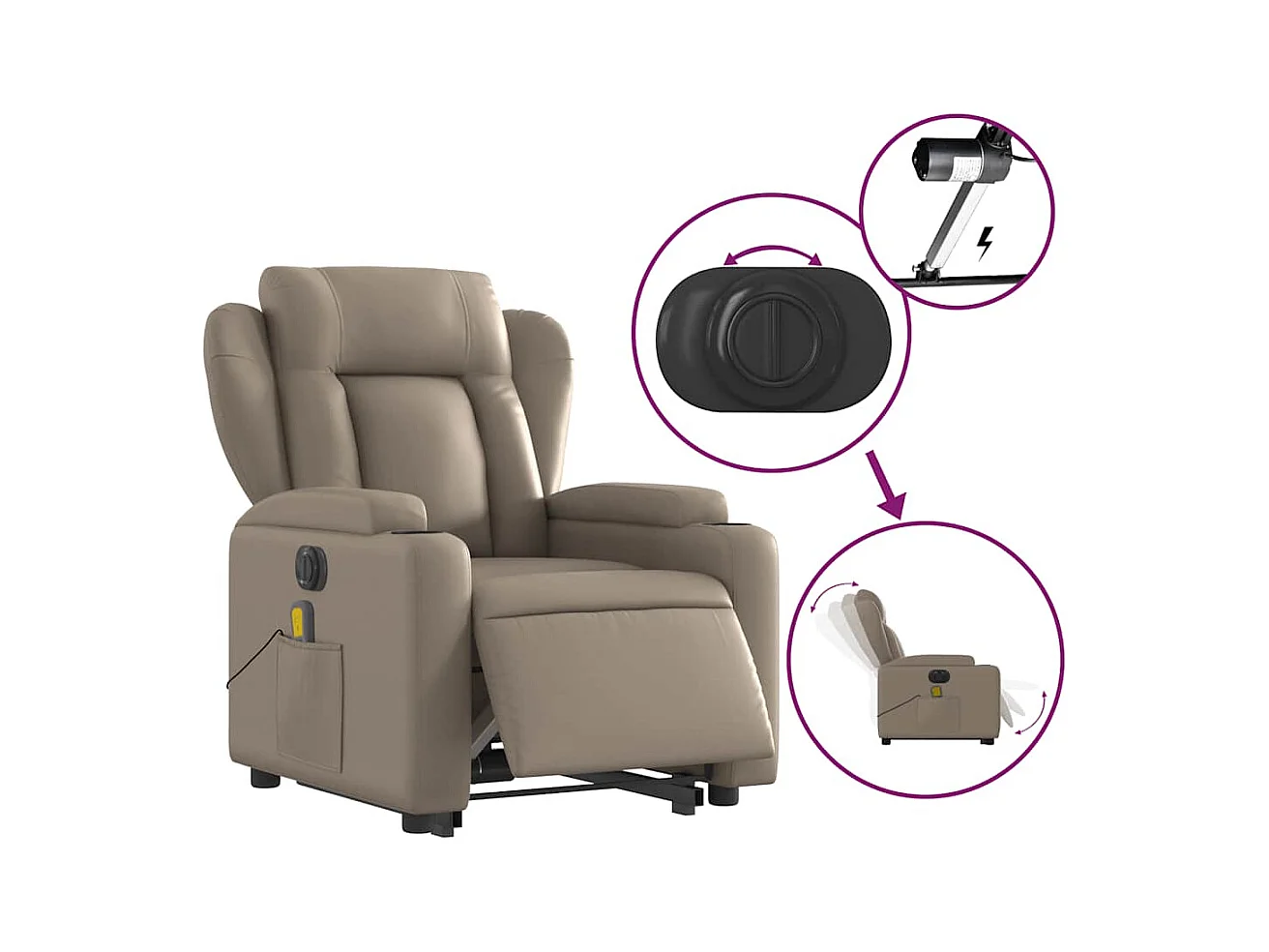 Fauteuil inclinable massant électrique cappuccino similicuir