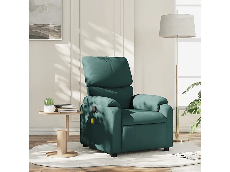 Poltrona de massagens reclinável tecido verde-escuro