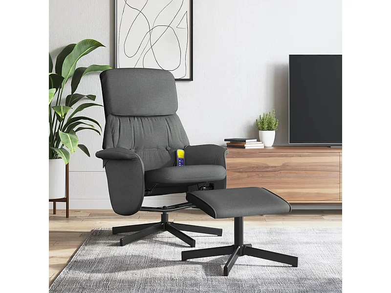 Sillón reclinable de masaje con reposapiés tela gris oscuro