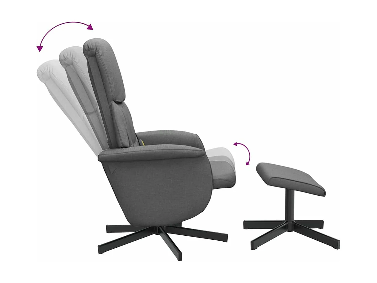 Fauteuil massant inclinable et repose-pieds gris foncé tissu
