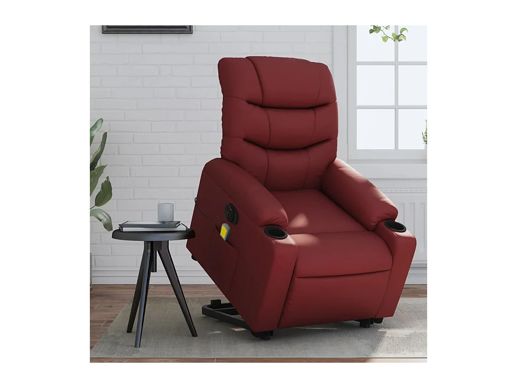 Sillón de masaje elevable eléctrico cuero artificial rojo tinto