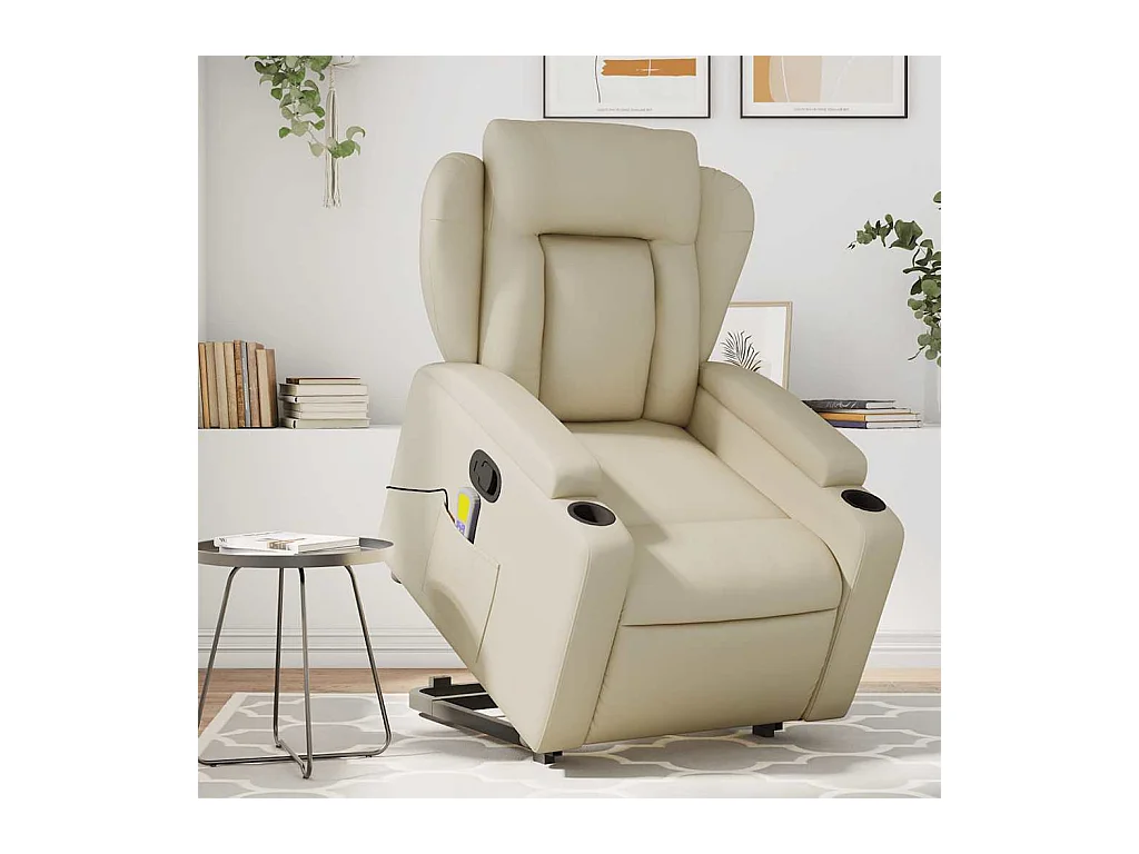 Fauteuil inclinable massant Crème Similicuir