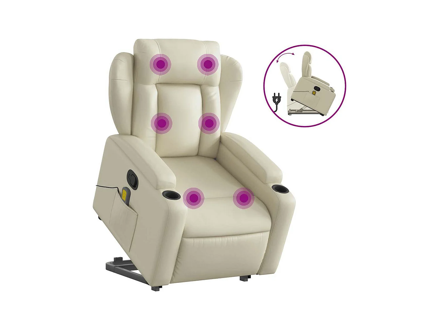 Fauteuil inclinable massant Crème Similicuir