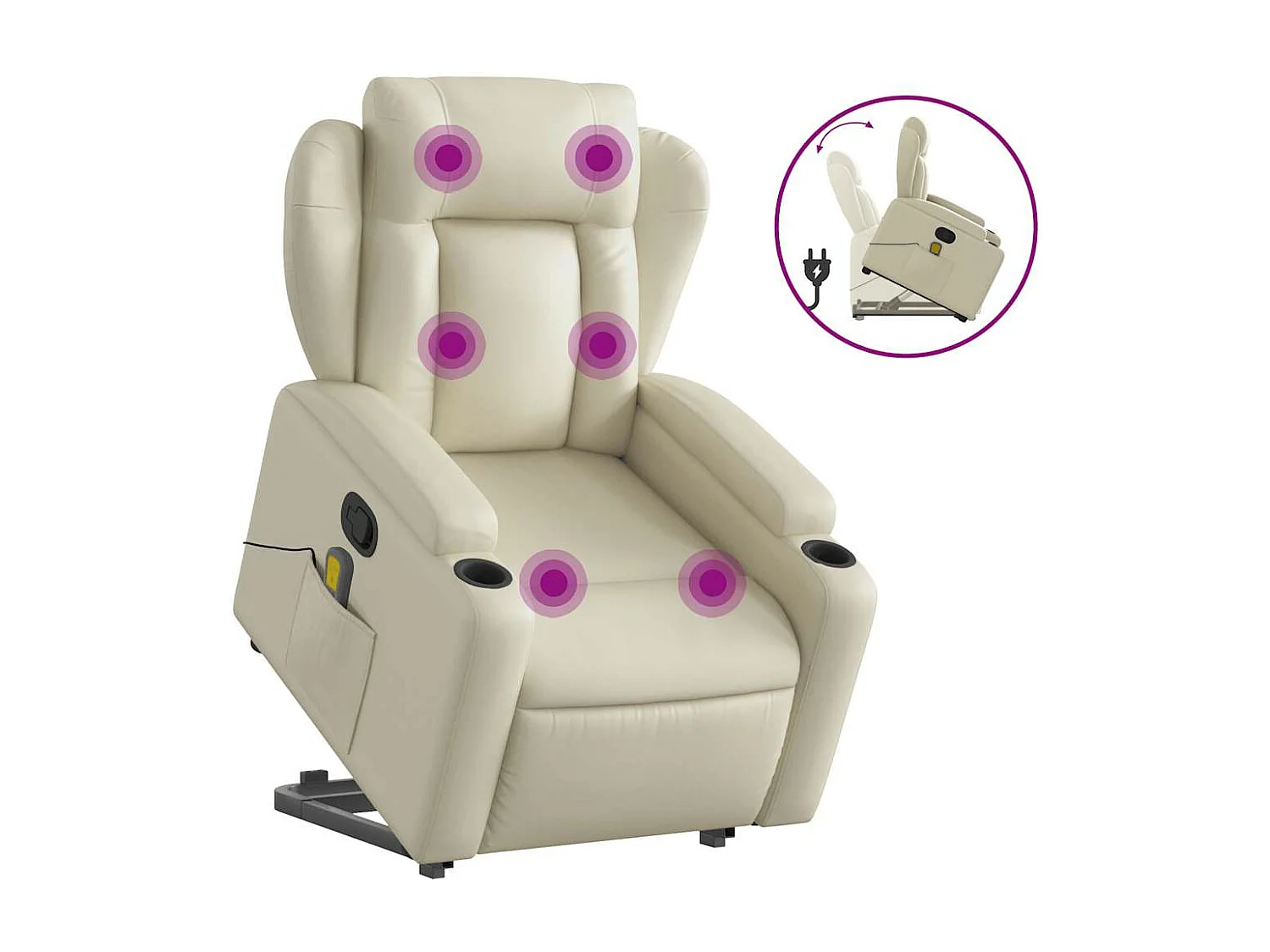Fauteuil inclinable massant Crème Similicuir