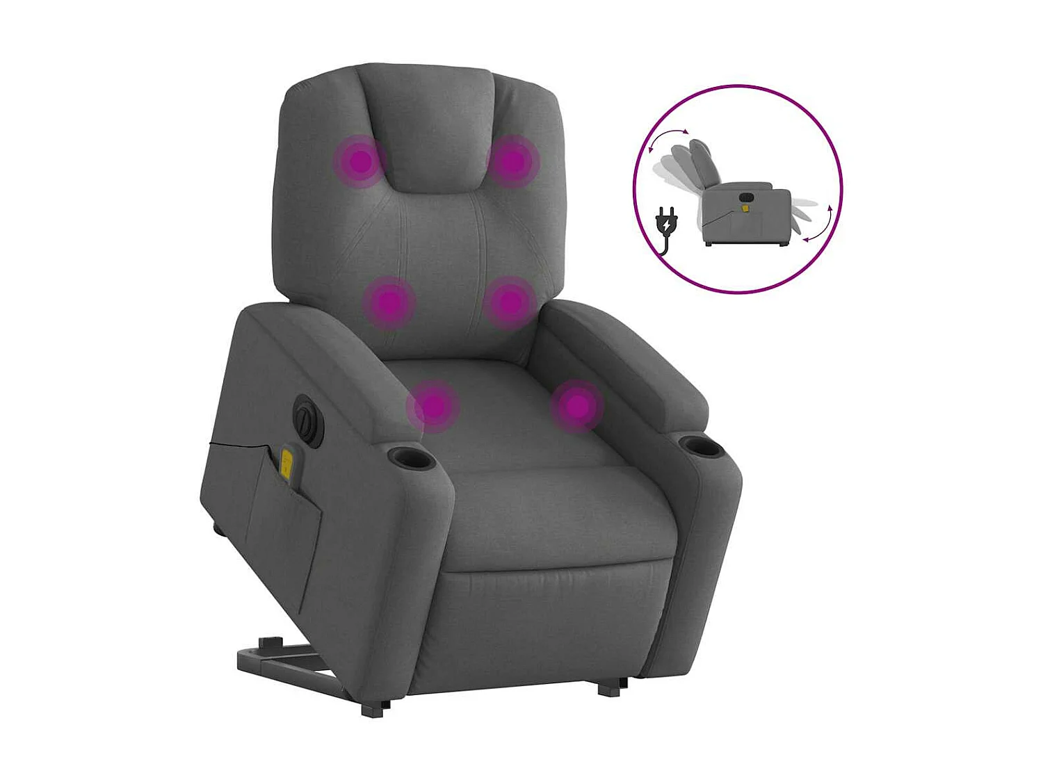 Sillón de masaje eléctrico reclinable elevable tela gris oscuro