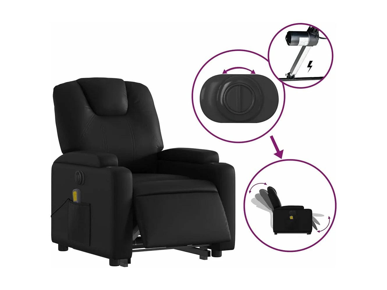 Fauteuil inclinable massant électrique noir similicuir