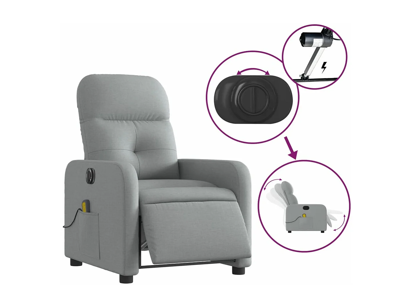 Fauteuil massant inclinable électrique gris clair tissu