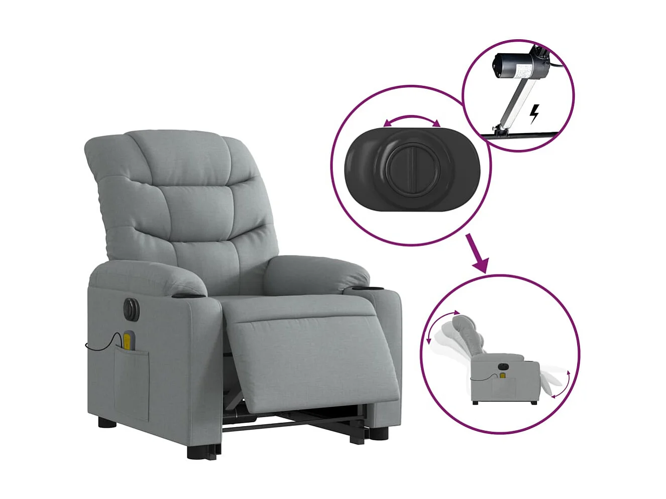 Fauteuil inclinable massant électrique Gris clair Tissu