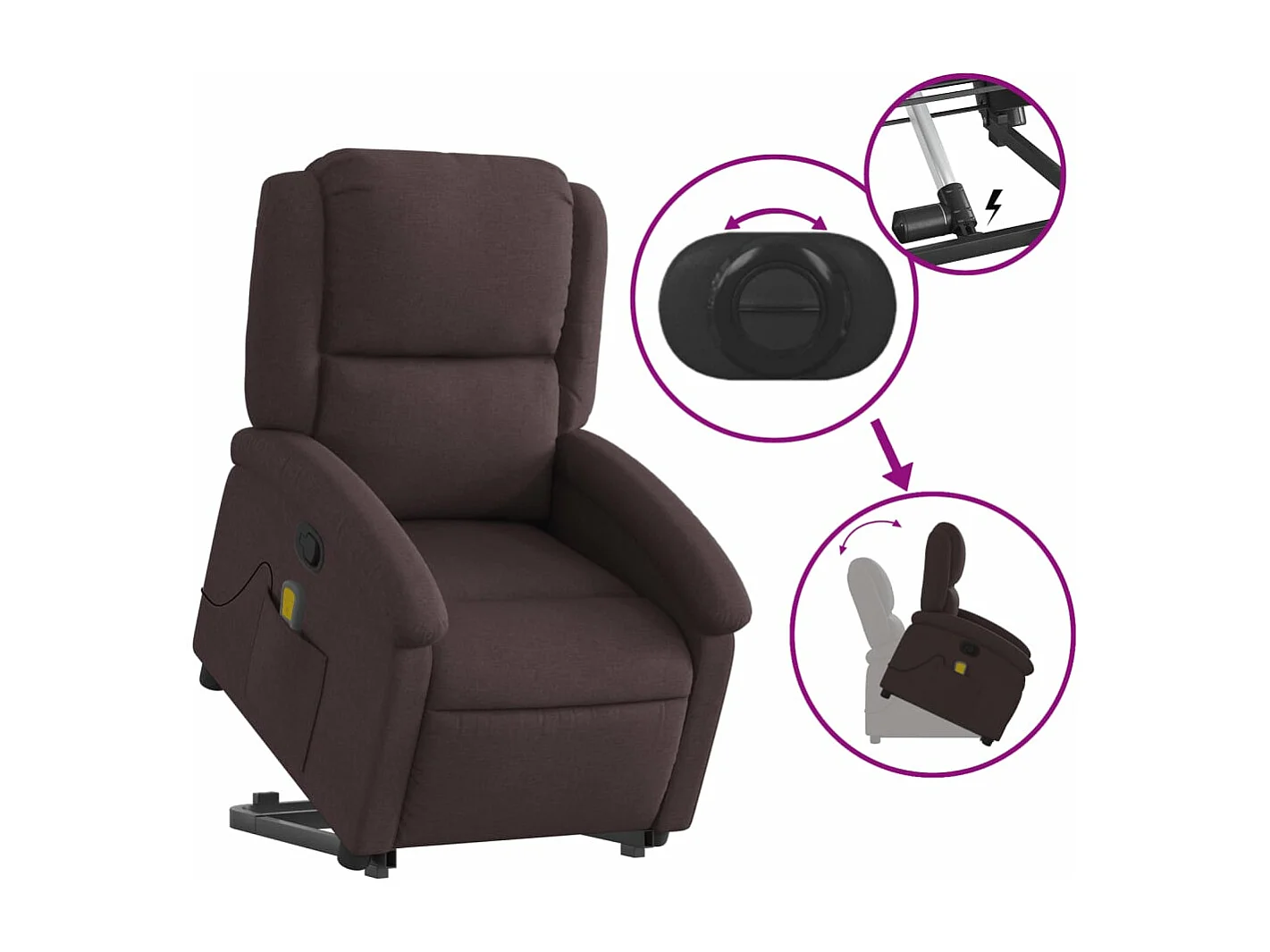 Fauteuil inclinable massant Marron foncé Tissu