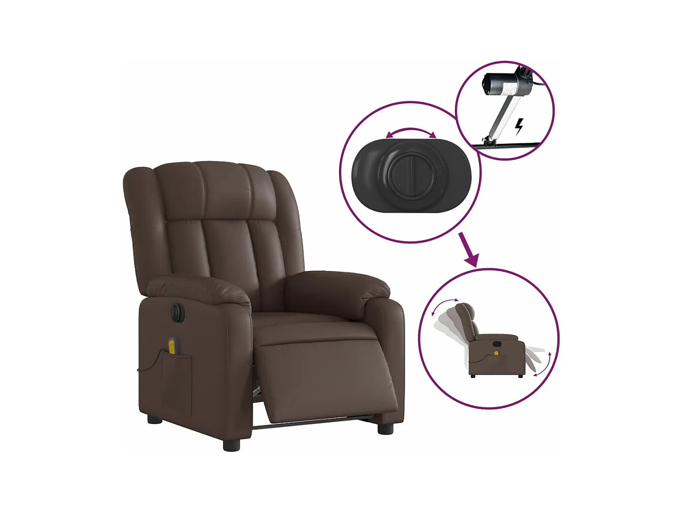 Fauteuil massant inclinable électrique marron similicuir