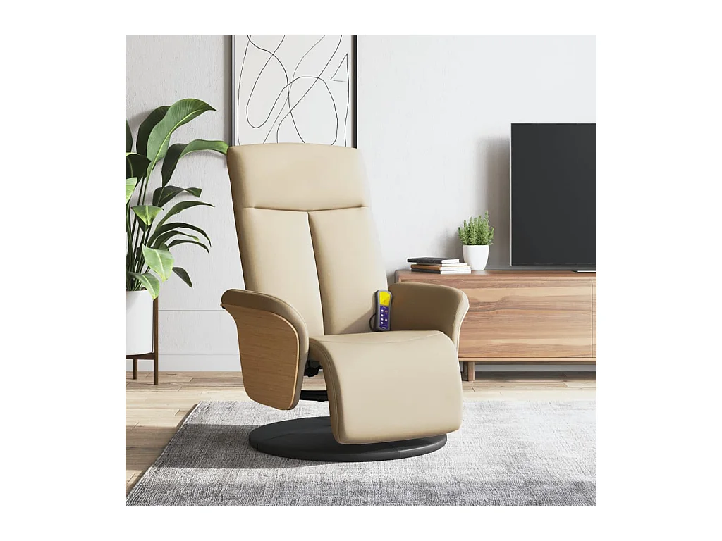 Fauteuil inclinable massant avec repose-pieds crème tissu