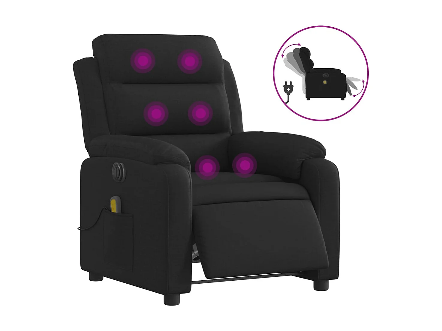 Fauteuil massant inclinable électrique Noir Tissu