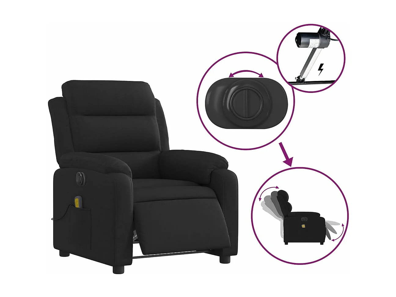 Fauteuil massant inclinable électrique Noir Tissu