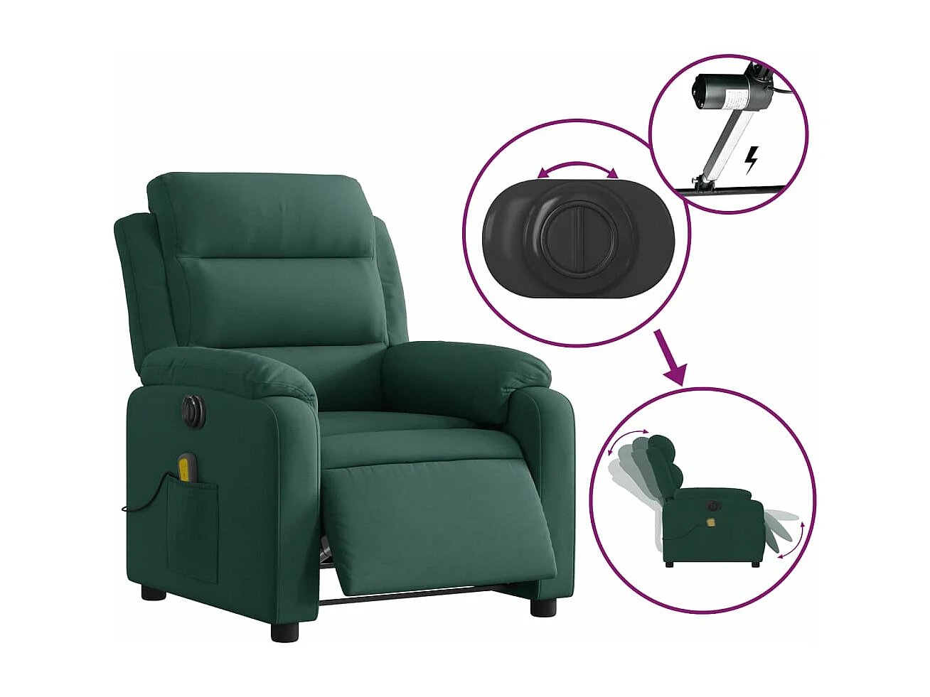 Sillón reclinable de masaje eléctrico terciopelo verde oscuro