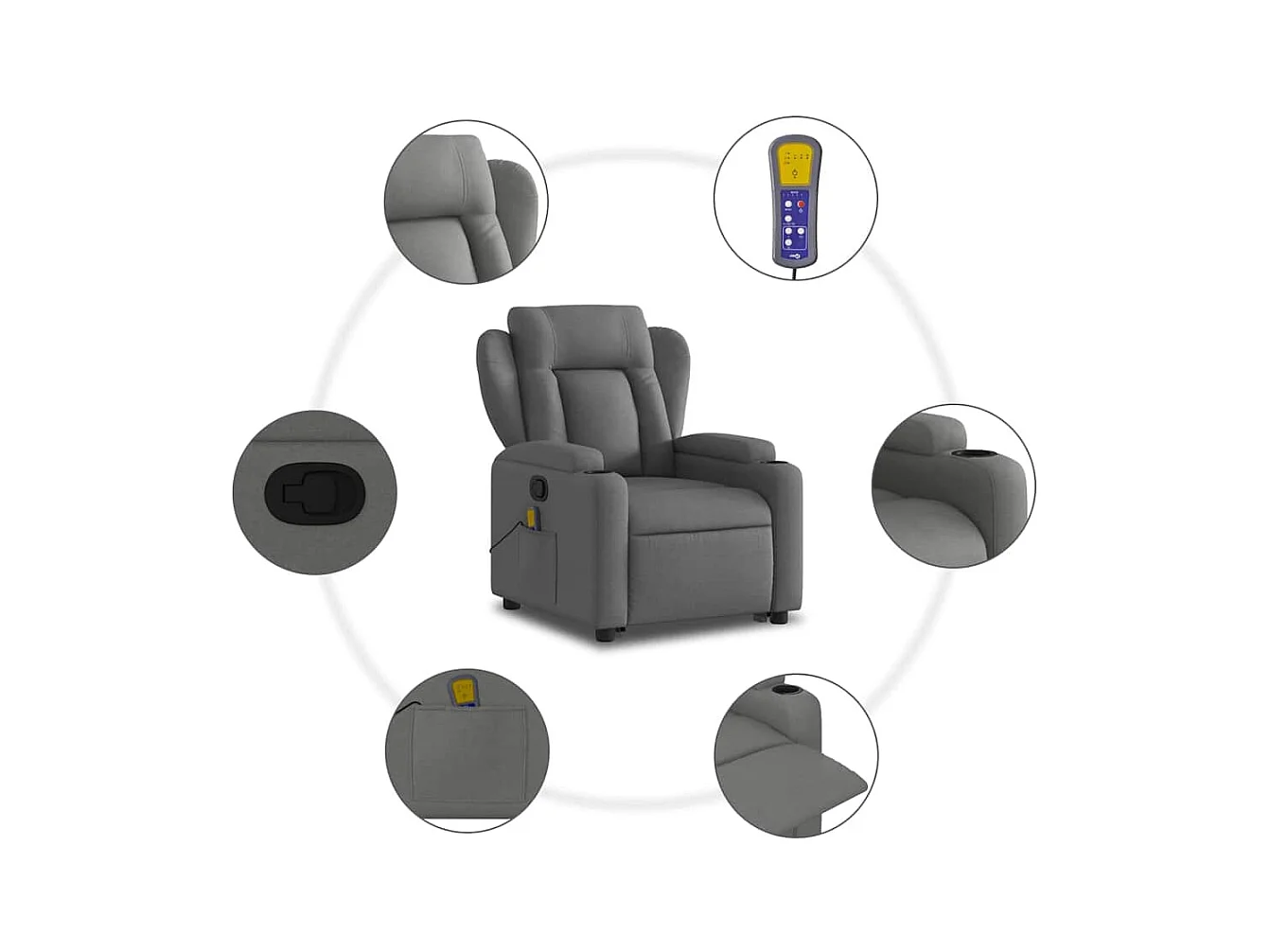 Poltrona elevatória de massagens tecido cinzento-escuro