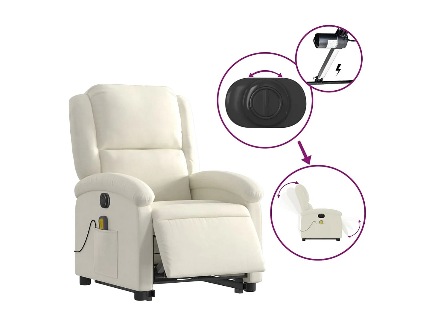 Fauteuil inclinable massant électrique crème velours
