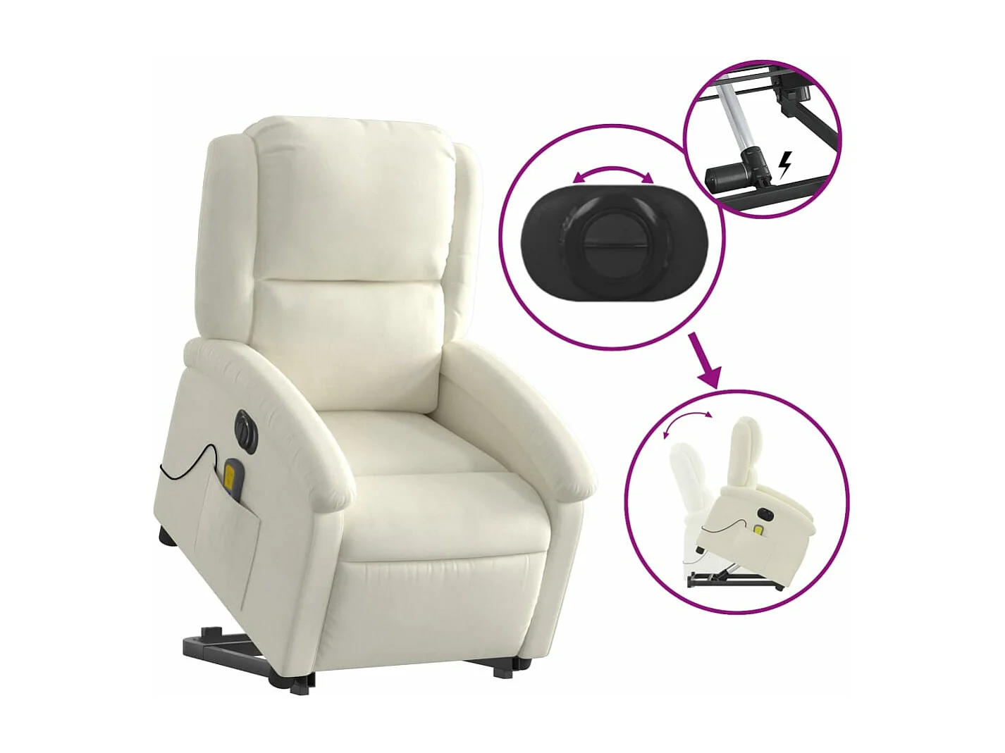 Fauteuil inclinable massant électrique crème velours